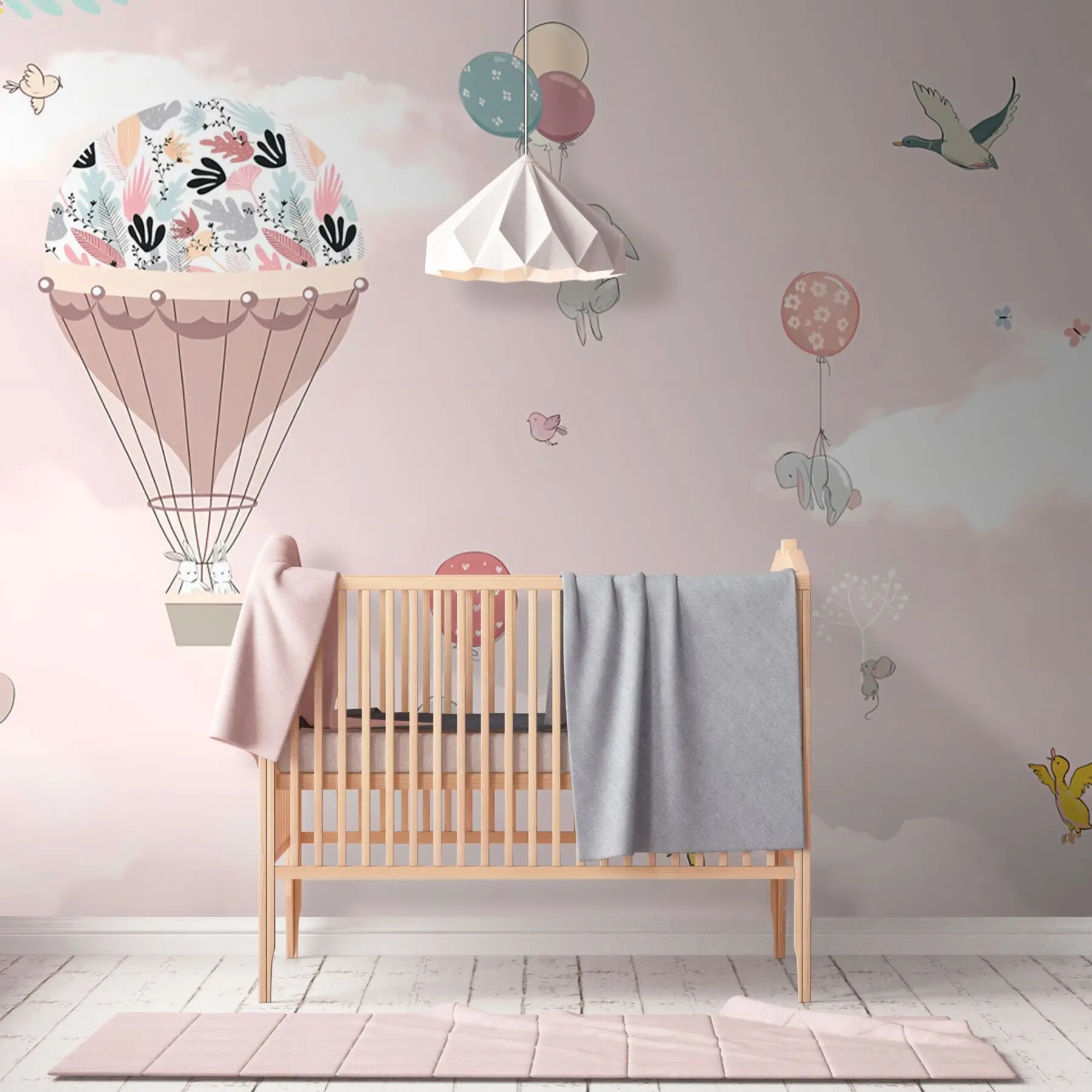 murais de parede Um fabuloso céu rosa com coelhinhos u94138