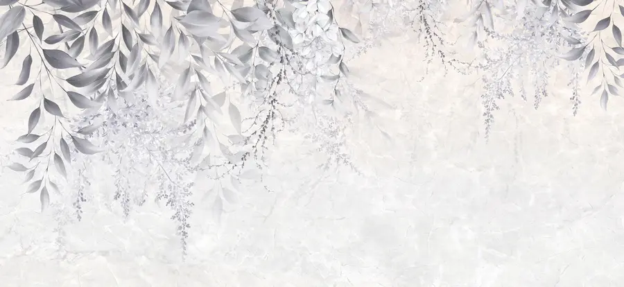 murais de parede Folhas cinzas com flores u94228