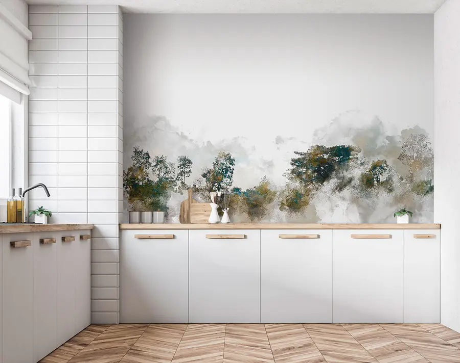 murais de parede Aquarela paisagem com árvore de tinta aquarela u75377