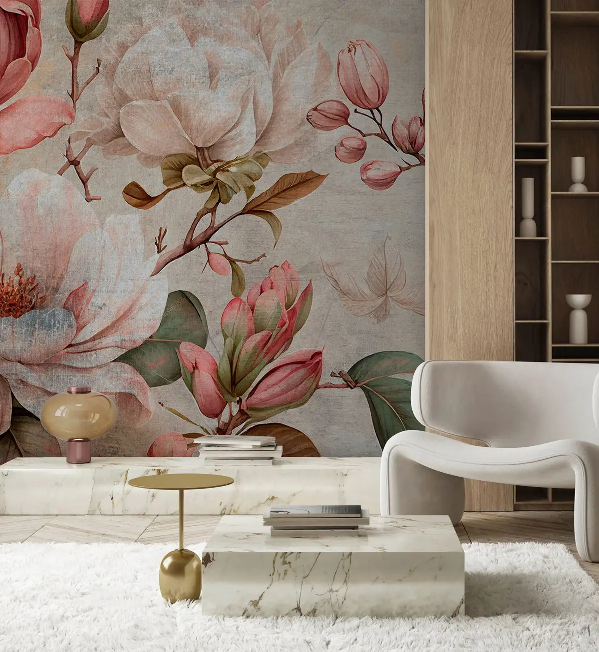 murais de parede Aquarela peônias flores e folhas verdes u75382