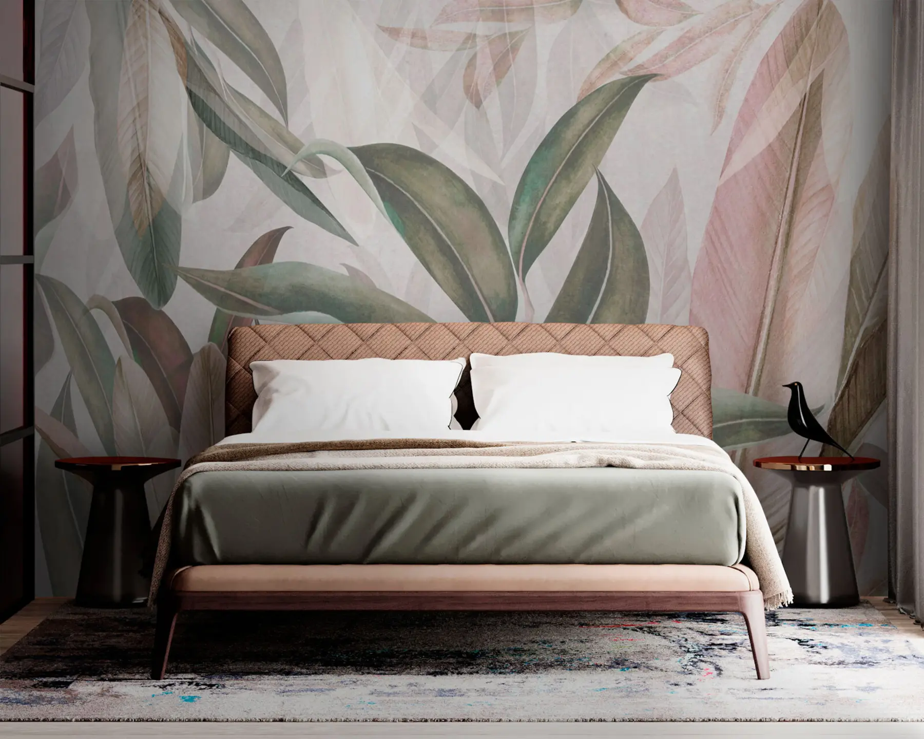 murais de parede Folhas de palmeira verde e rosa u94302
