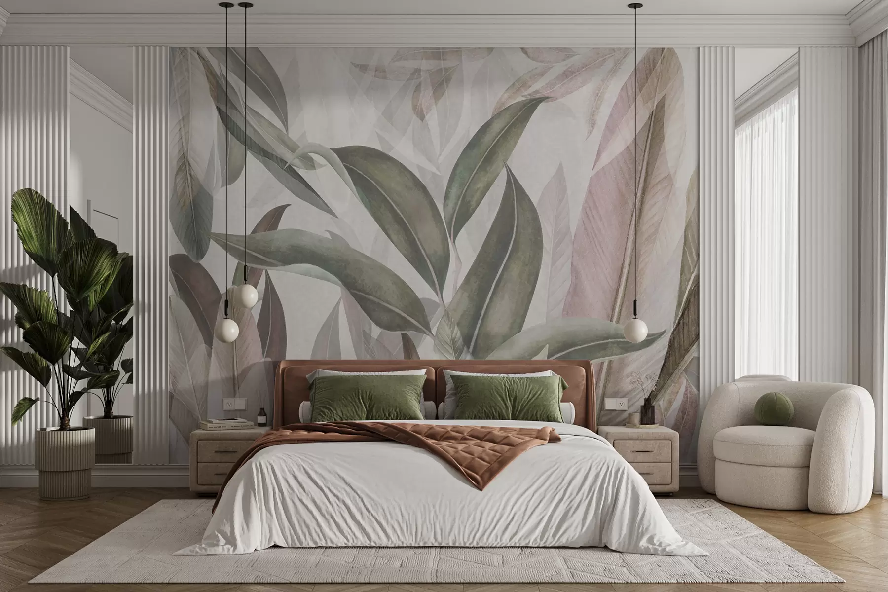 murais de parede Folhas de palmeira verde e rosa u94302