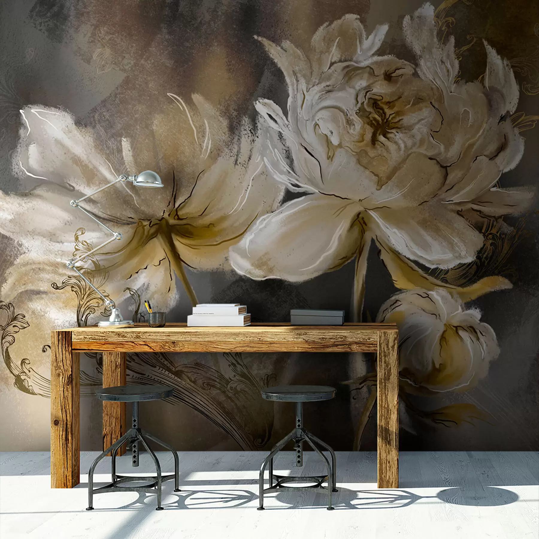 murais de parede Flores vintage em um fundo de textura u78738