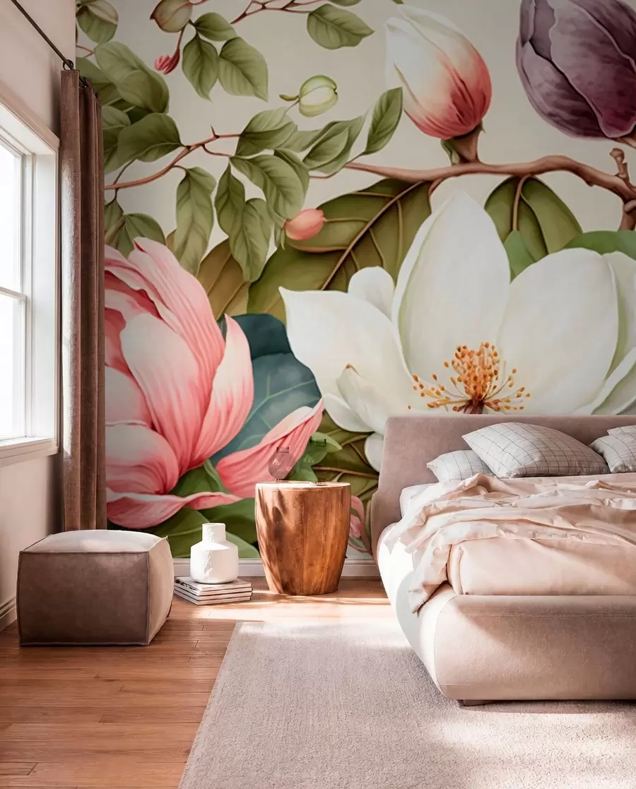 murais de parede Pincel de luz de flores em aquarela u70654