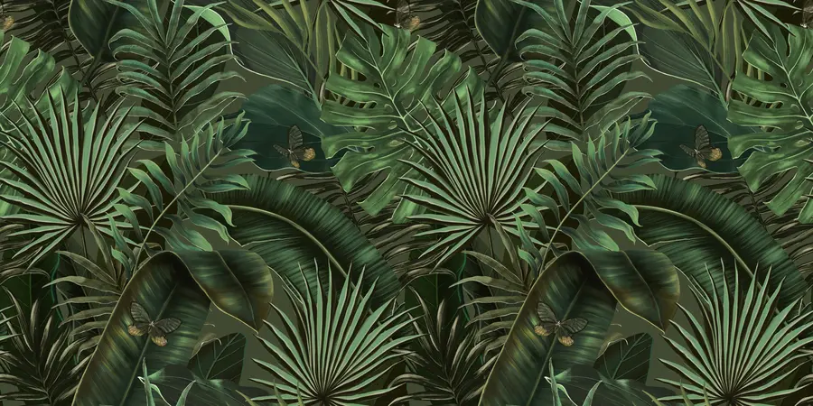 murais de parede Padrão tropical com palma verde tropical, folhas de bananeira u94341
