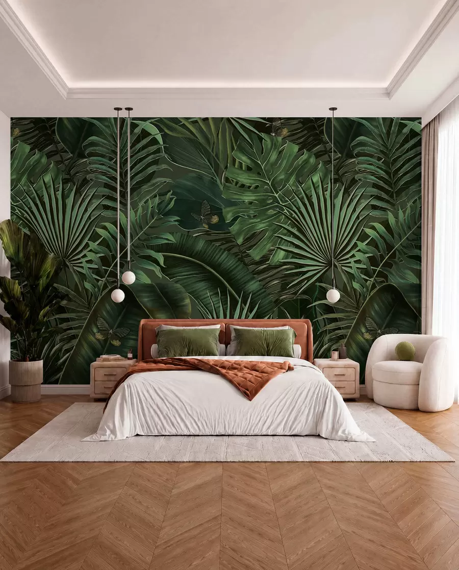 murais de parede Padrão tropical com palma verde tropical, folhas de bananeira u94341