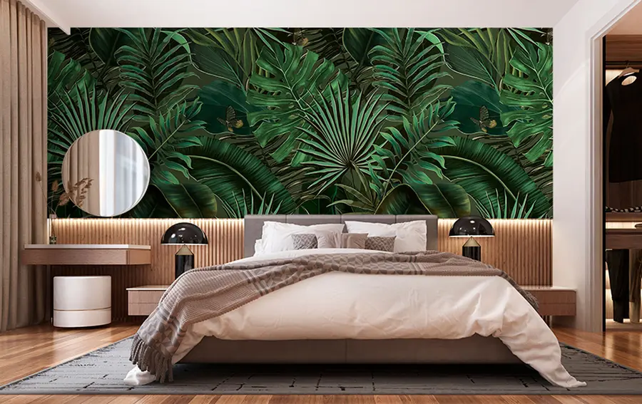 murais de parede Padrão tropical com palma verde tropical, folhas de bananeira u94341
