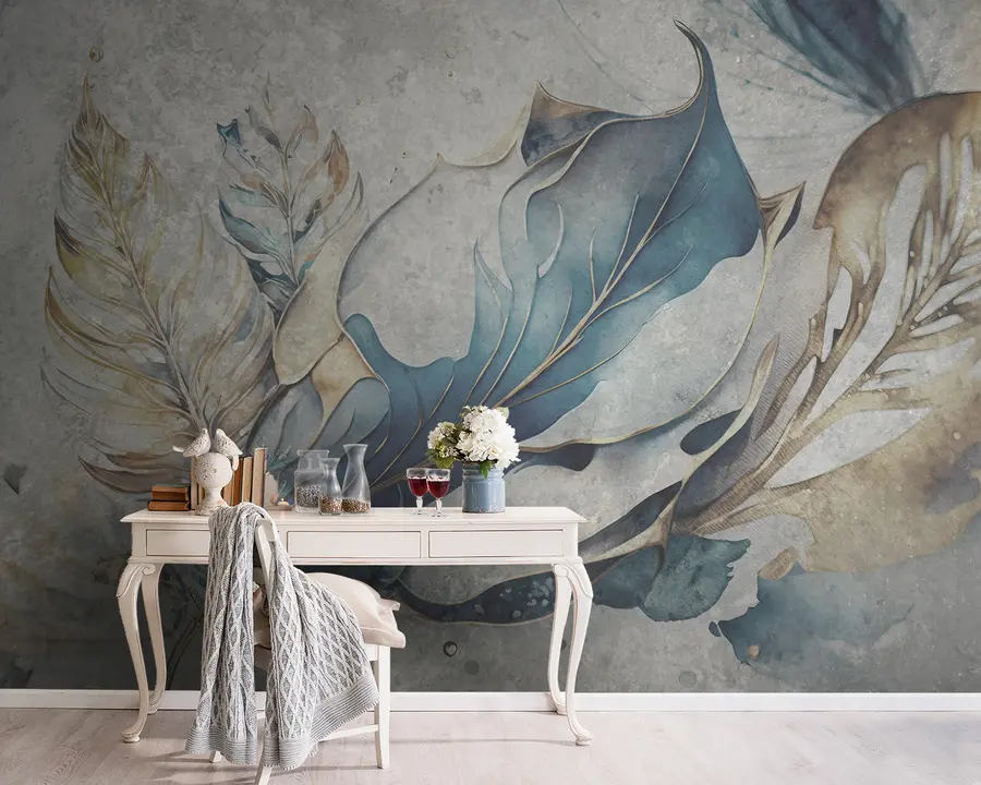 murais de parede Grandes flores em aquarela em uma parede de concreto u93998