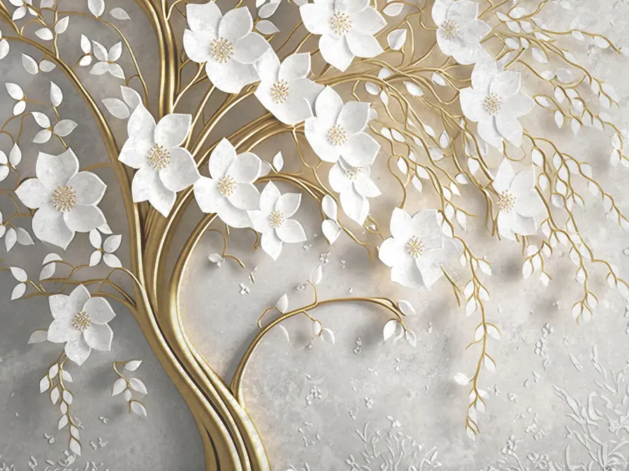 murais de parede árvore com flores brancas u94015