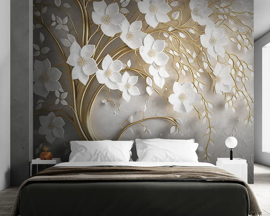 murais de parede árvore com flores brancas u94015
