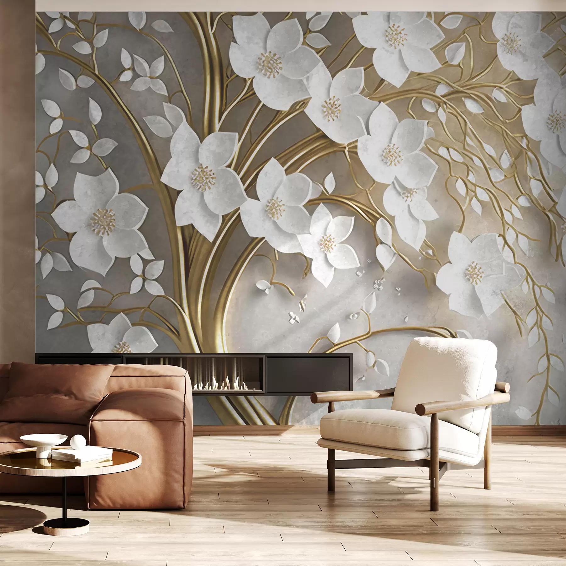 murais de parede árvore com flores brancas u94015