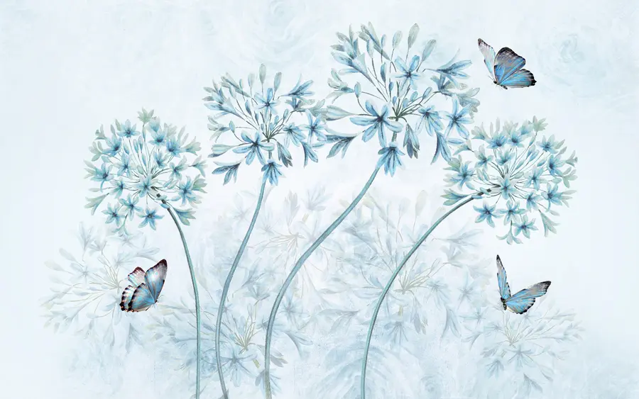 murais de parede Planta, flor e azul u35495