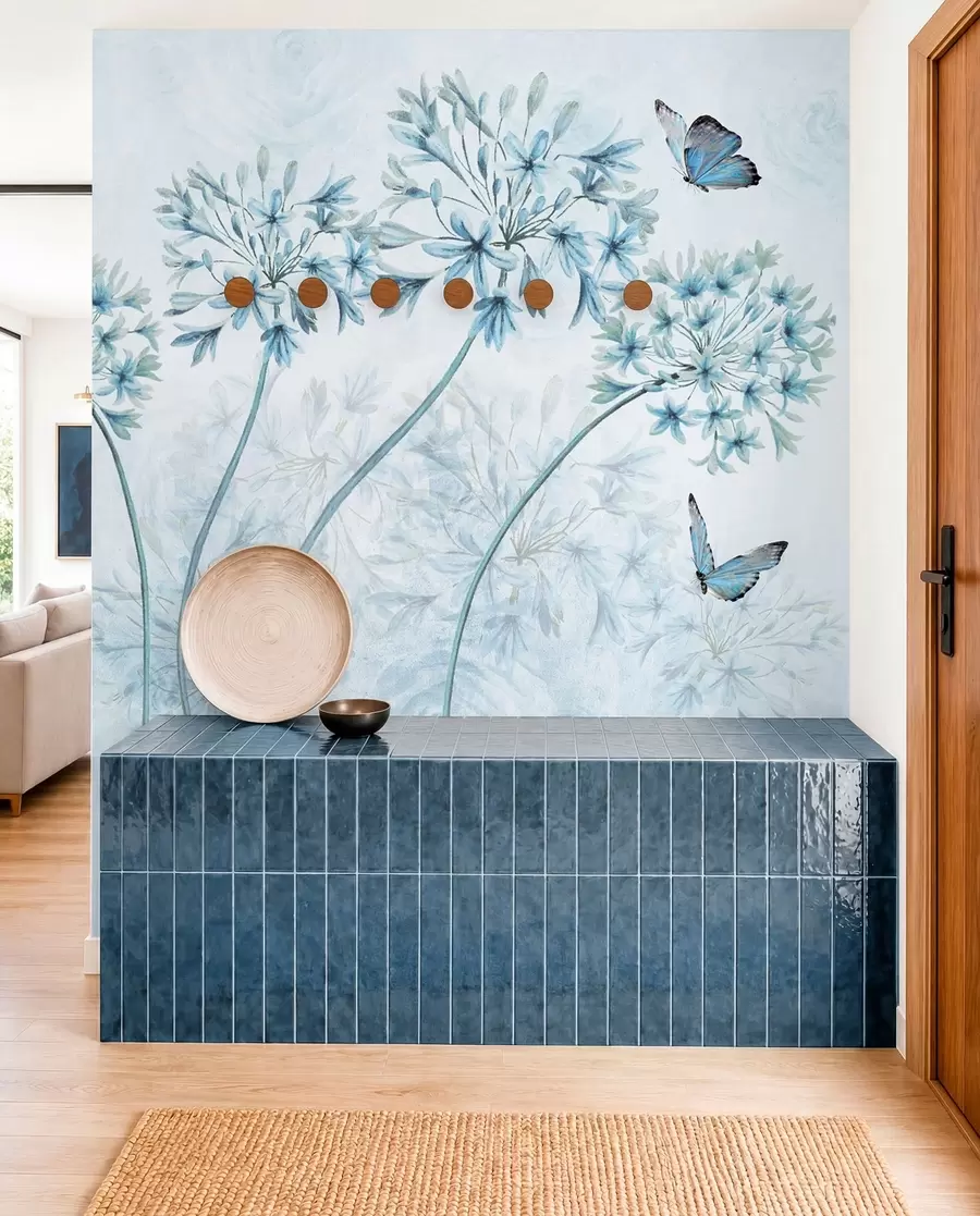 murais de parede Planta, flor e azul u35495