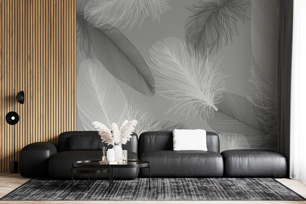 murais de parede Penas brancas e pretas u04919