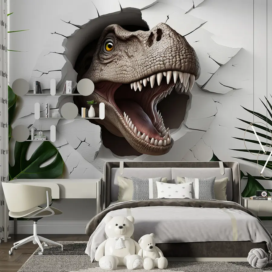 murais de parede dinossauro 3D e folhas u94772
