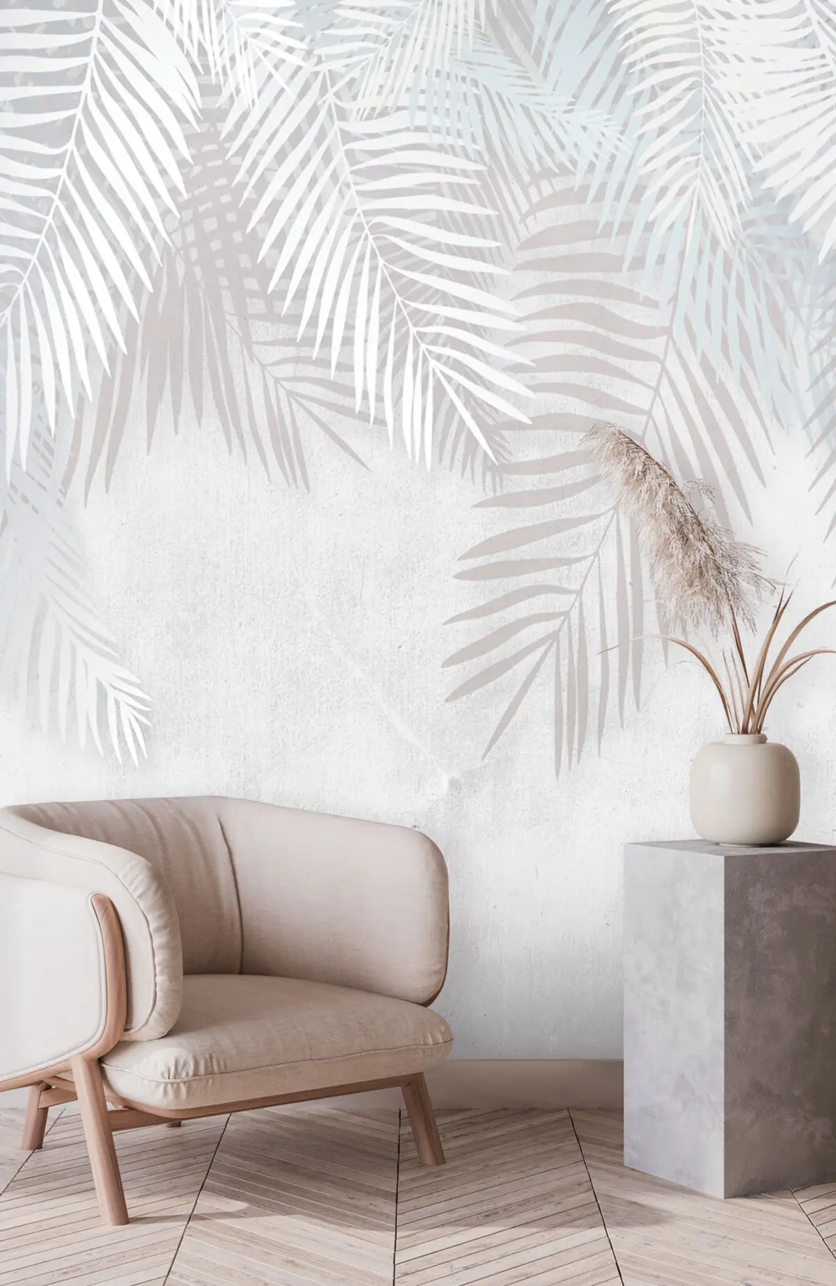 murais de parede Folhas de palmeira brancas na textura grunge u94457