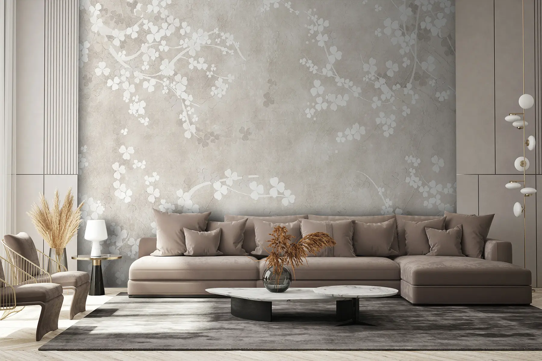 murais de parede Galhos e flores frágeis brancos u94458