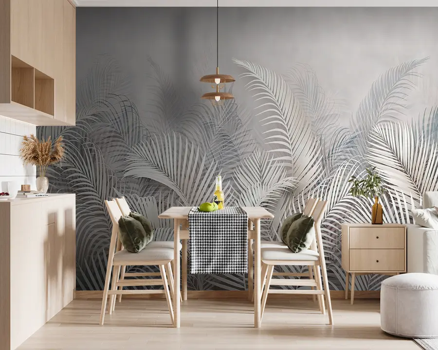 murais de parede Folhas de palmeira tropical em cores delicadas u94511