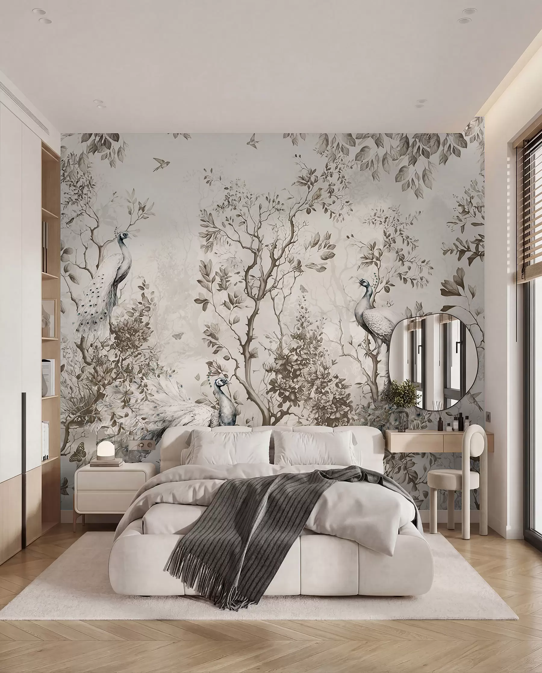 murais de parede Um jardim com pássaros frágeis, pavões u94850