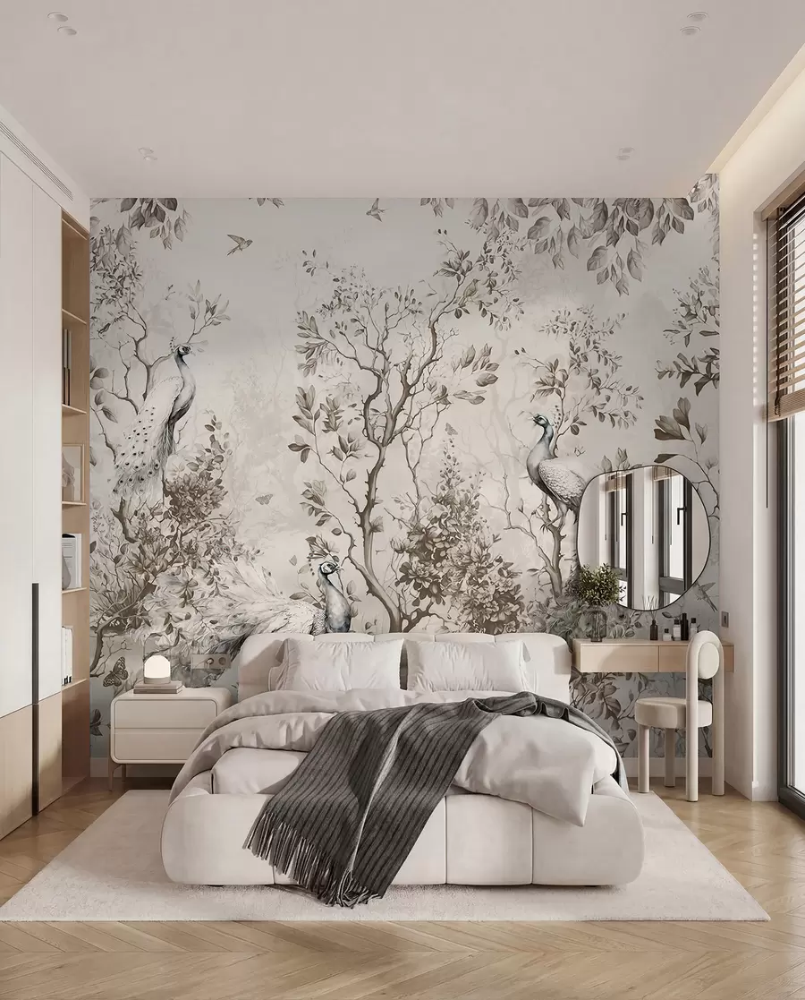 murais de parede Um jardim com pássaros frágeis, pavões u94850