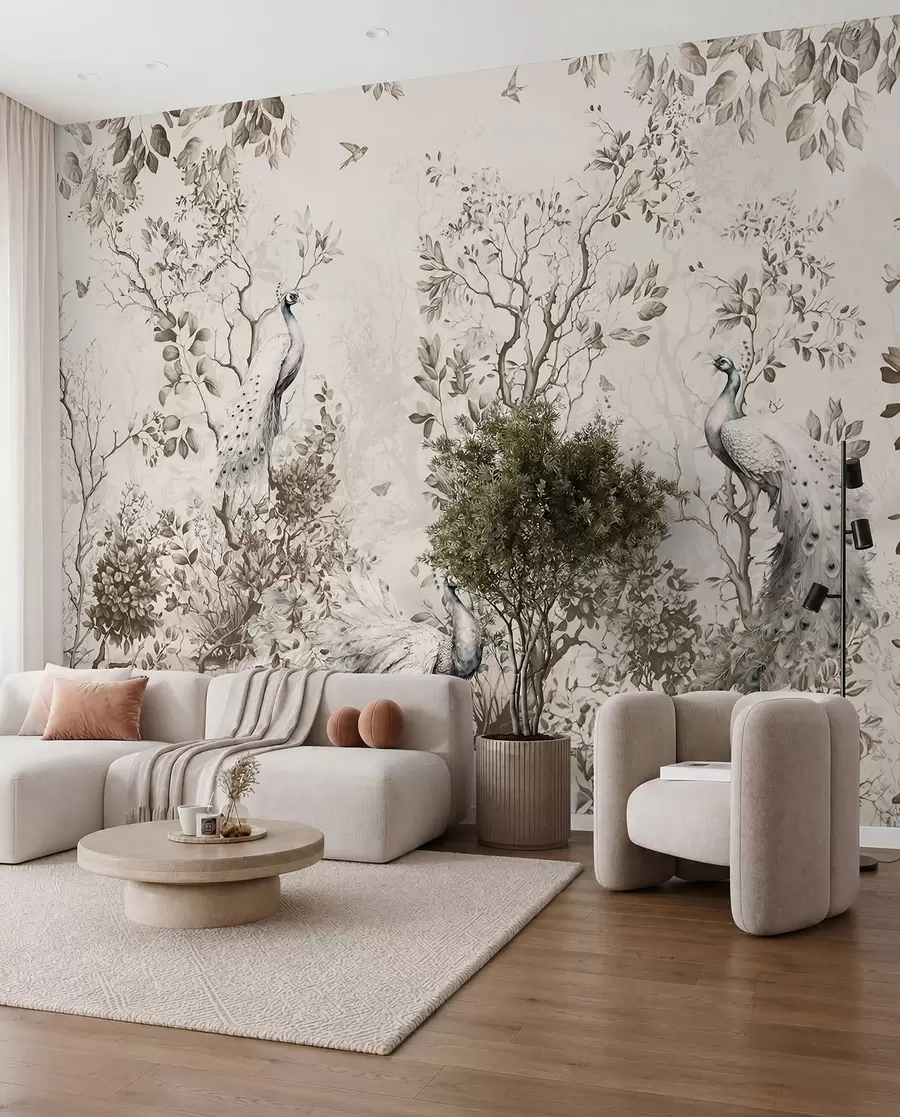 murais de parede Um jardim com pássaros frágeis, pavões u94850