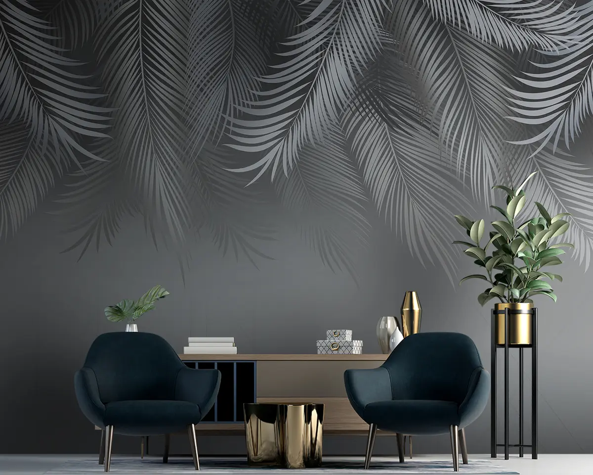 murais de parede Folhas tropicais e fundo geométrico translúcido u94962