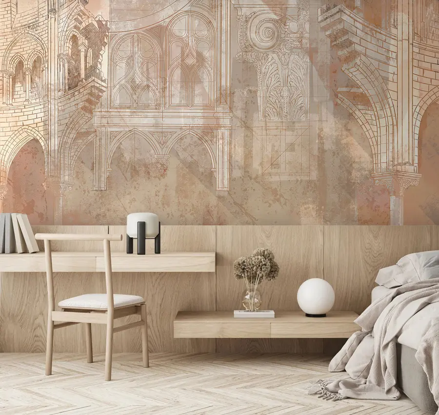 murais de parede Desenho de arte arquitetônica de colunas e monograma u95126