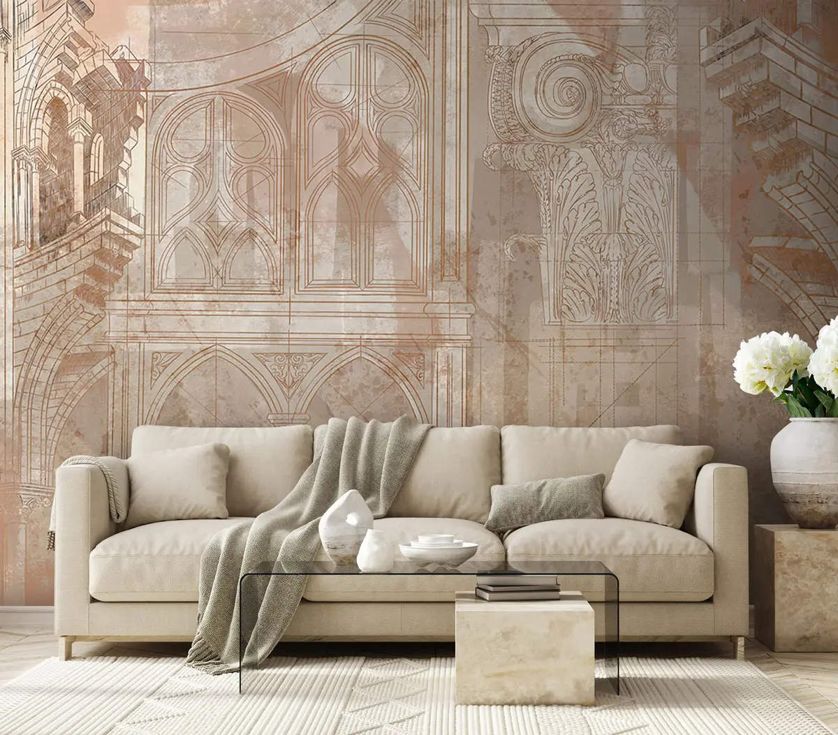 murais de parede Desenho de arte arquitetônica de colunas e monograma u95126