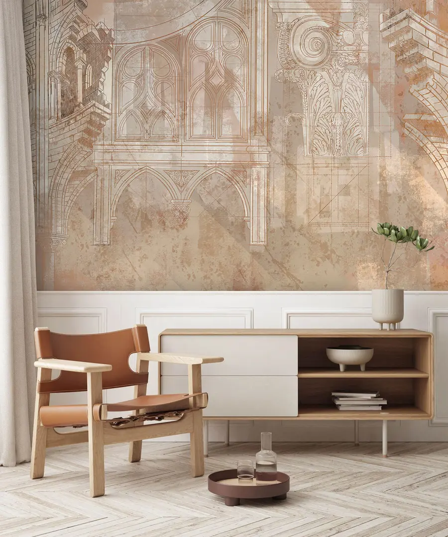 murais de parede Desenho de arte arquitetônica de colunas e monograma u95126