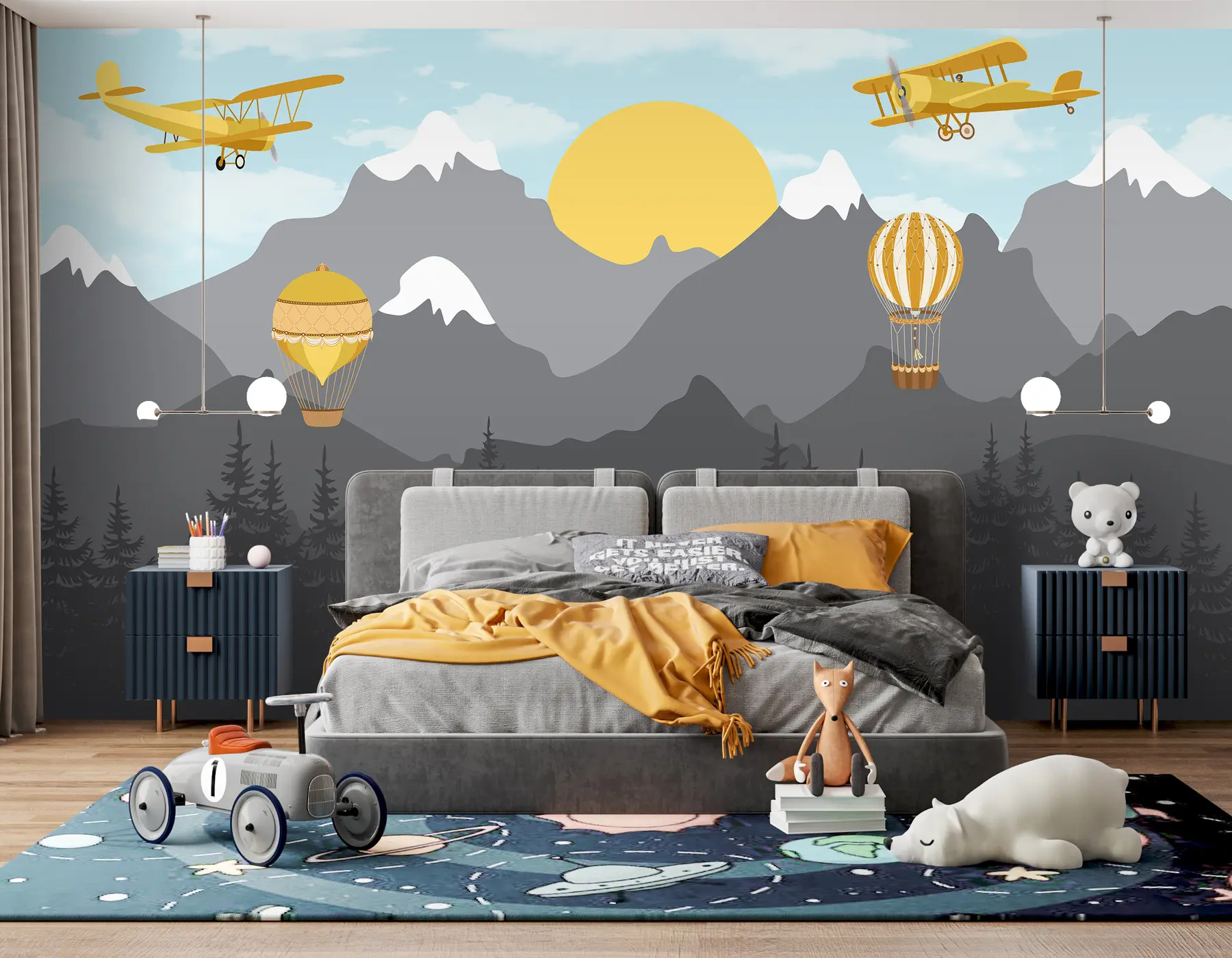 murais de parede Montanhas, florestas e aviões no céu u94821