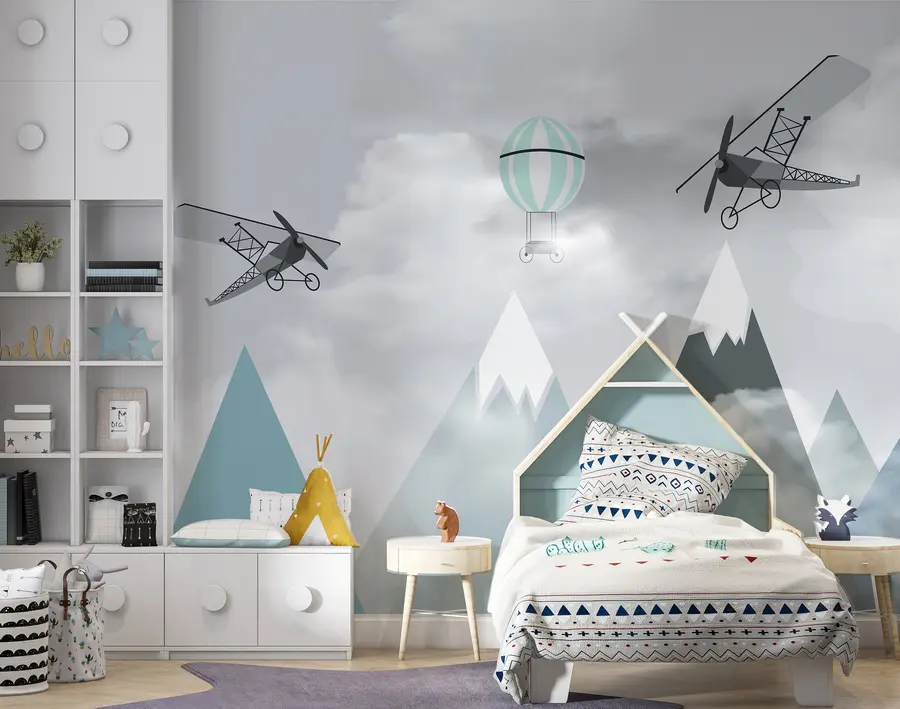 murais de parede Montanhas, aviões, balões u95370