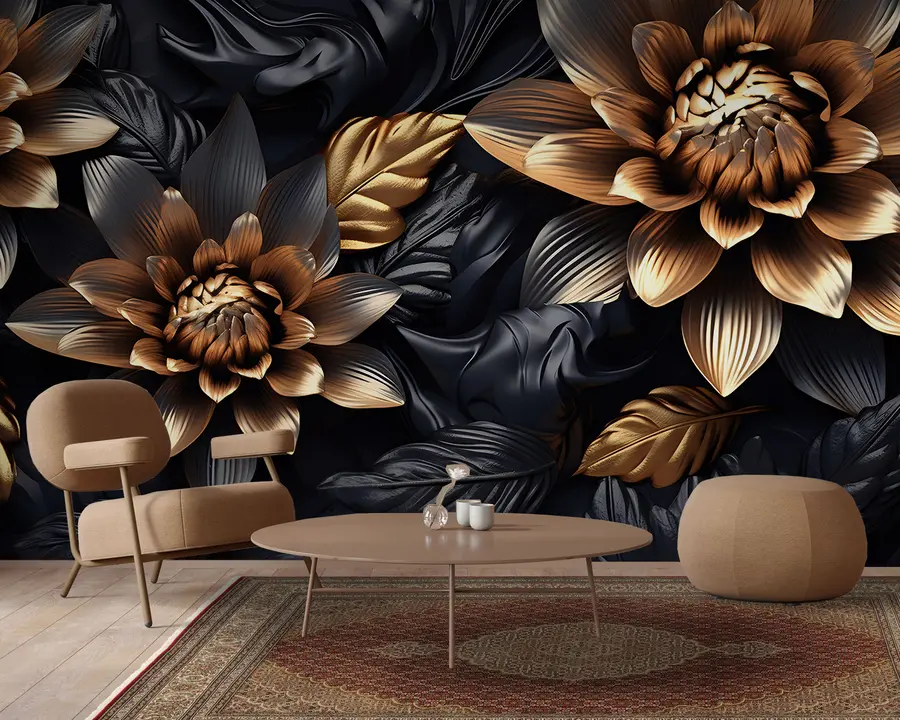 murais de parede Flores negras volumosas u95244