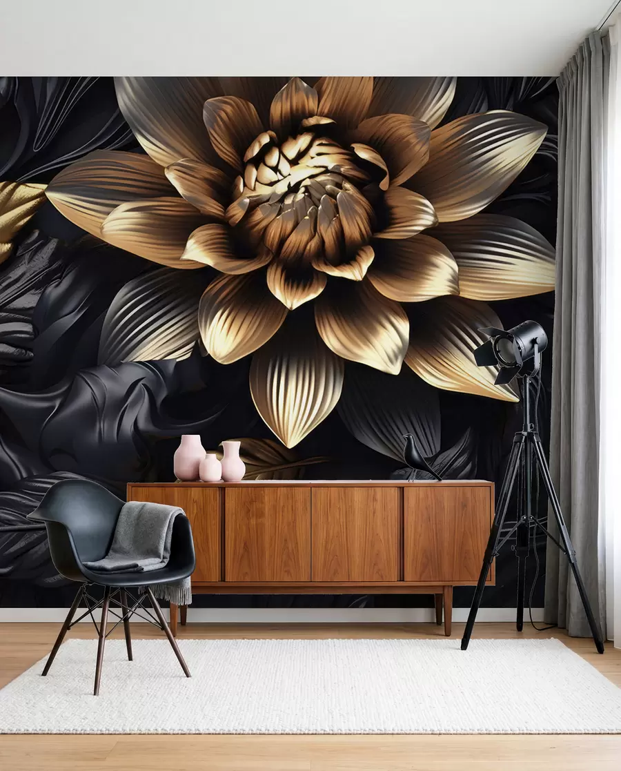 murais de parede Flores negras volumosas u95244