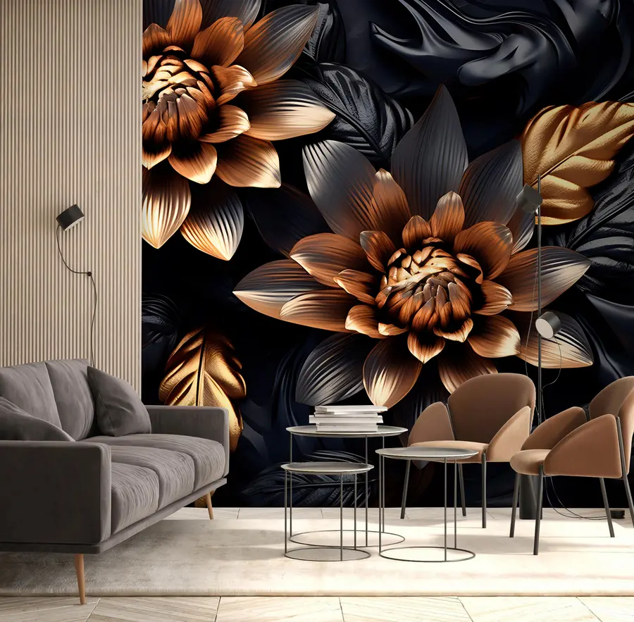 murais de parede Flores negras volumosas u95244