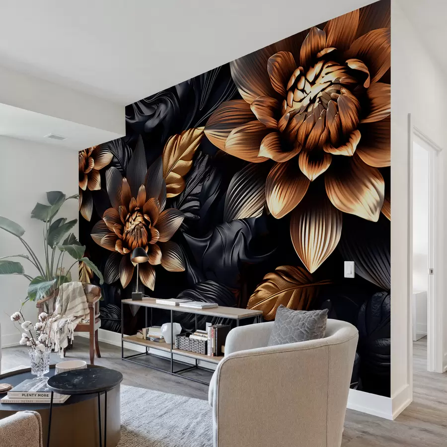 murais de parede Flores negras volumosas u95244