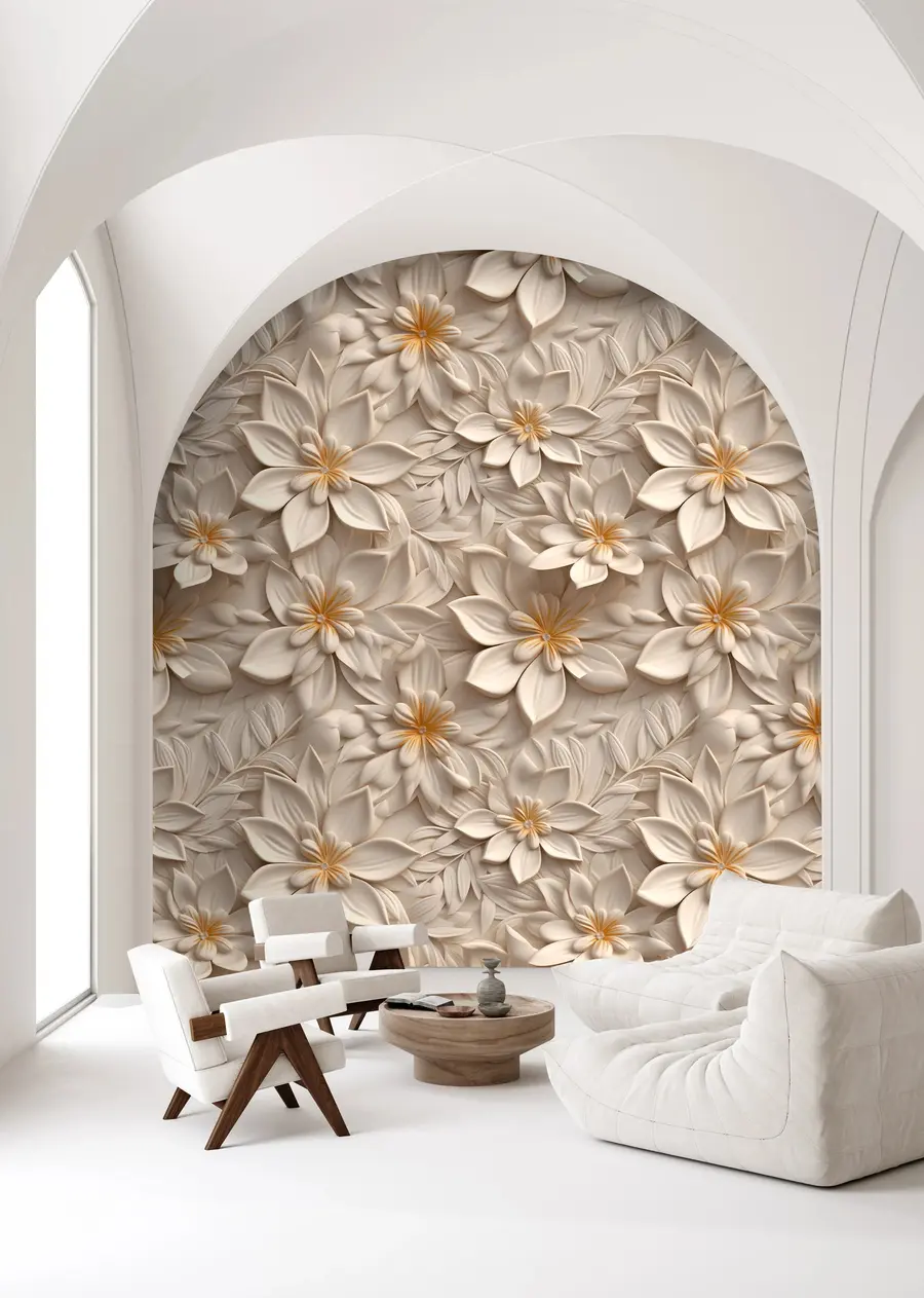 murais de parede Dispersão de flores brancas com efeito 3D u95251
