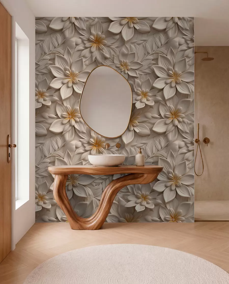 murais de parede Dispersão de flores brancas com efeito 3D u95251