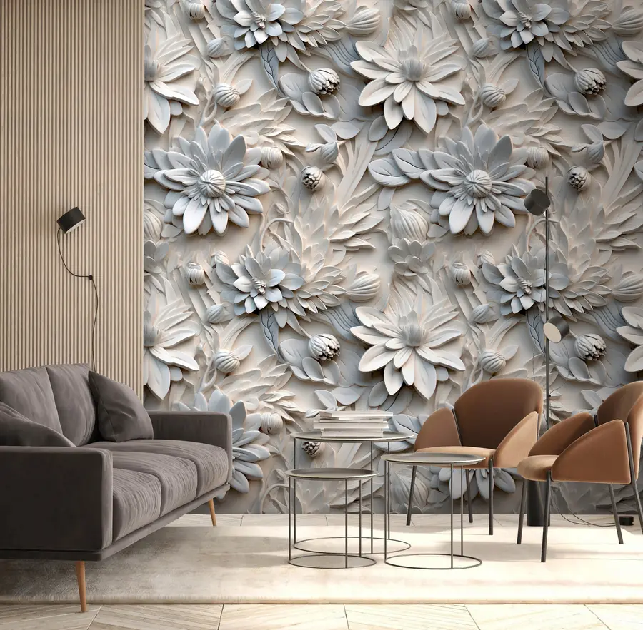 murais de parede Flores 3D volumétricas em cores claras u95589