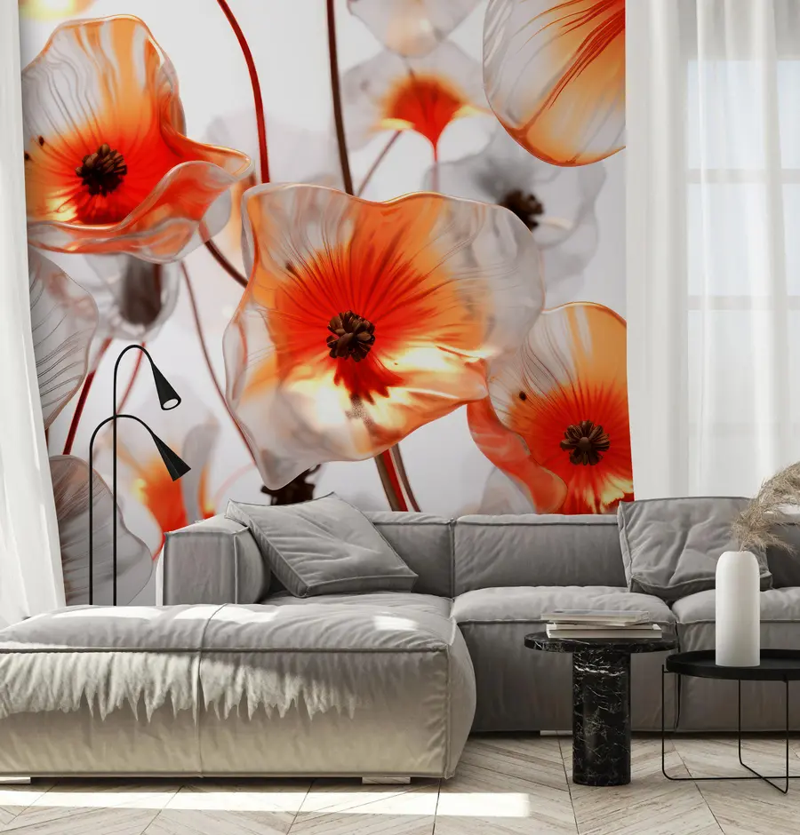 murais de parede Flores 3D vermelhas de vidro u95590