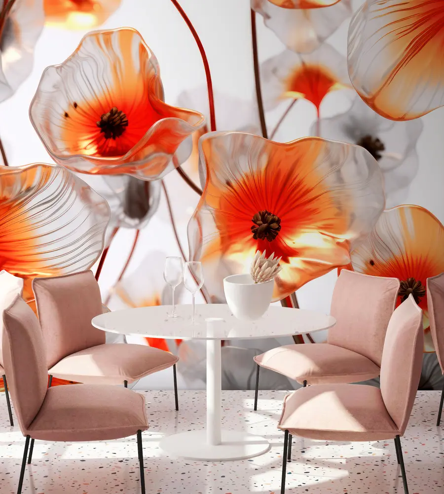 murais de parede Flores 3D vermelhas de vidro u95590