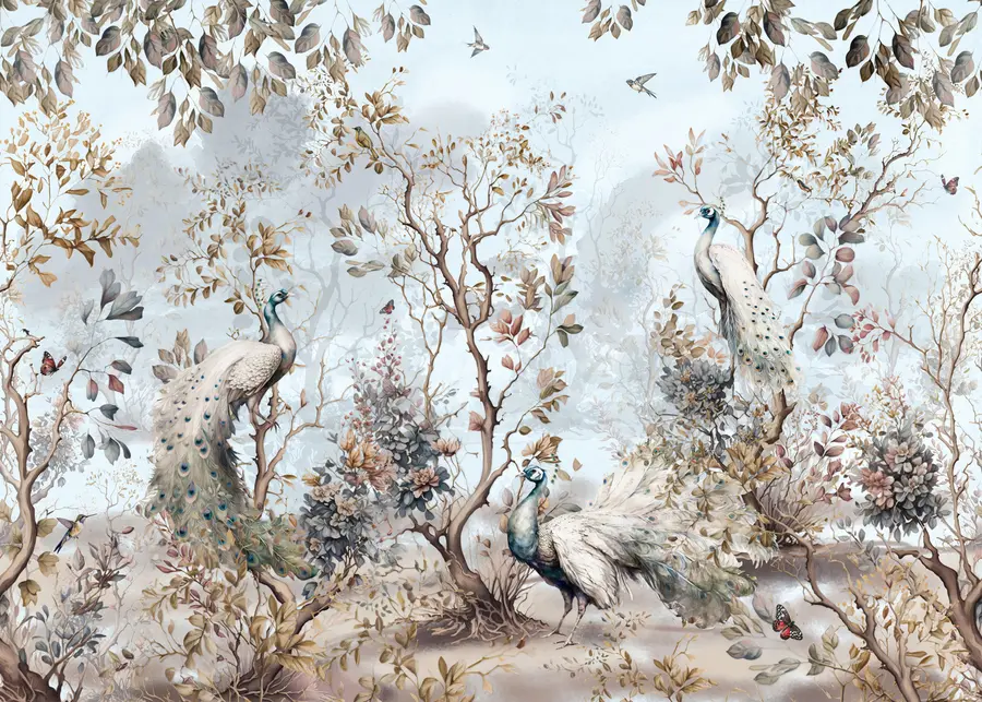 murais de parede Chinoiserie Plantas e pavões de estilo chinês u94849
