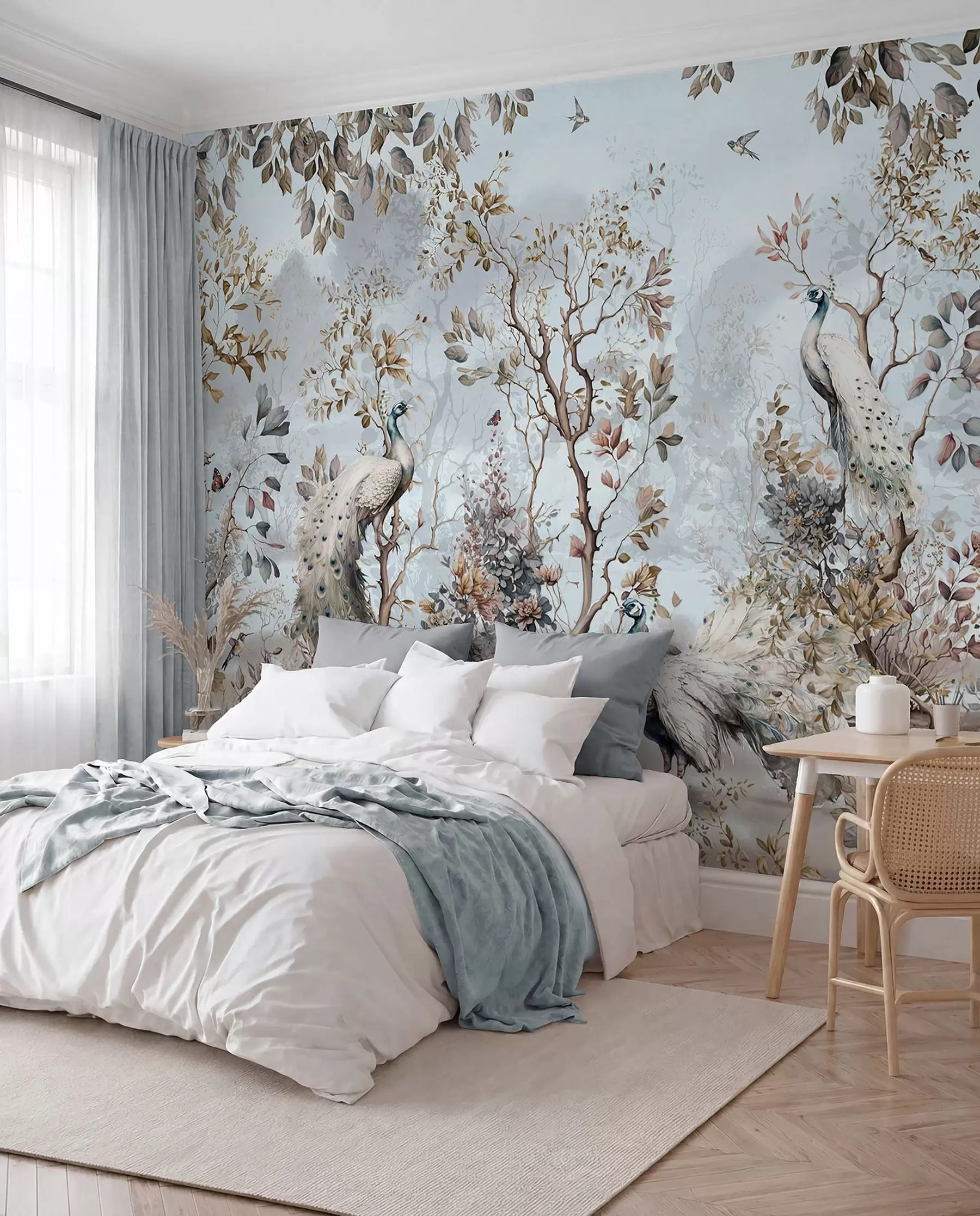 murais de parede Chinoiserie Plantas e pavões de estilo chinês u94849