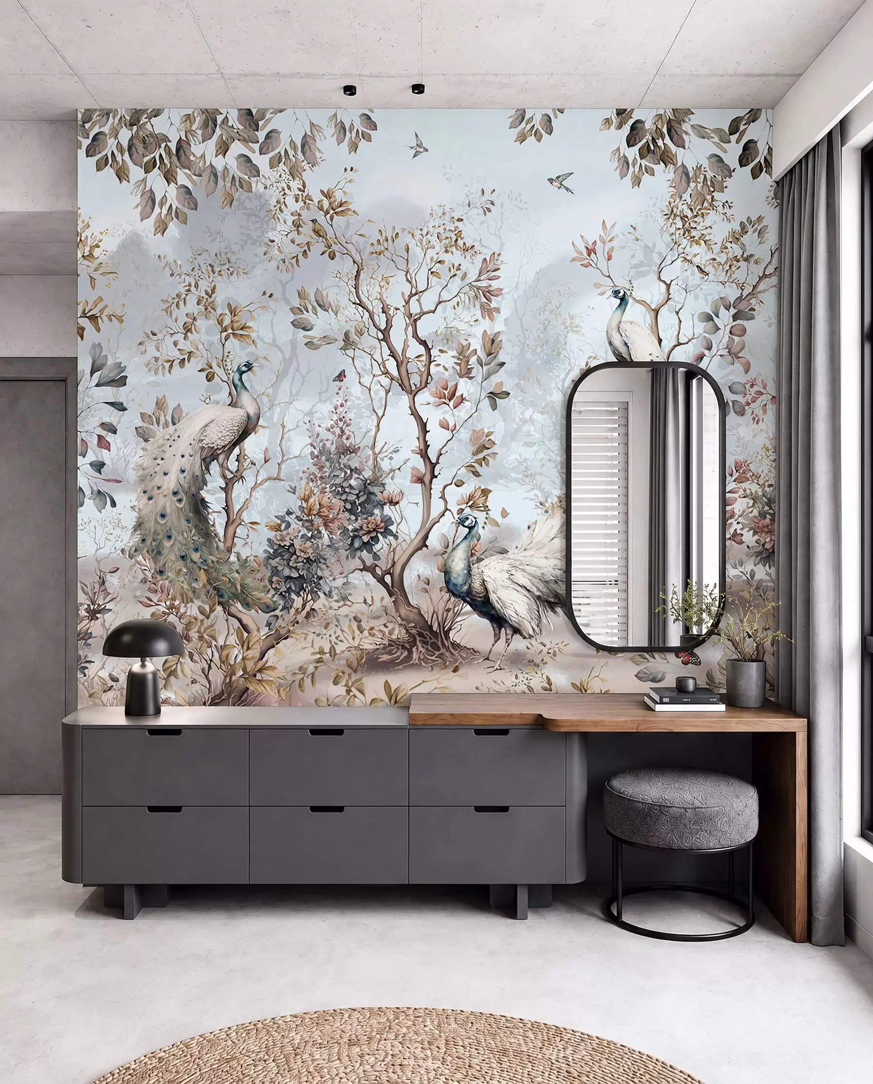 murais de parede Chinoiserie Plantas e pavões de estilo chinês u94849