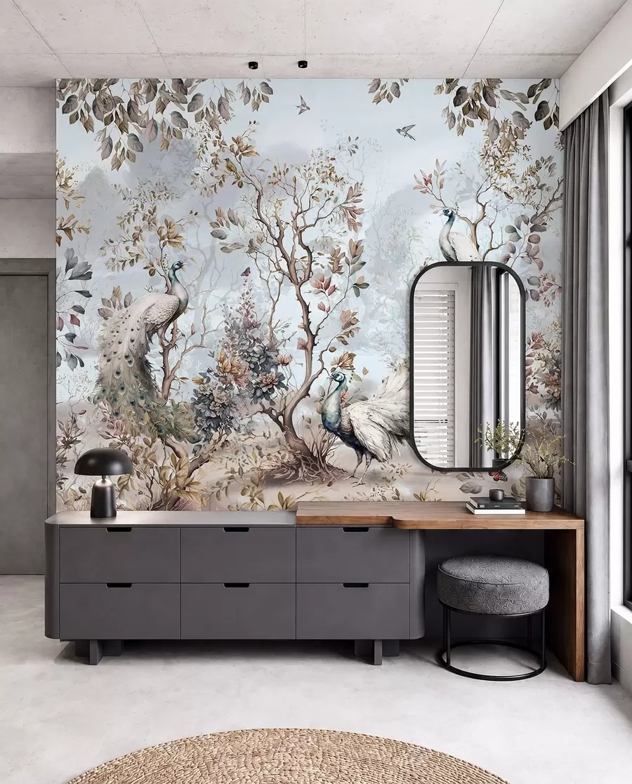 murais de parede Chinoiserie Plantas e pavões de estilo chinês u94849