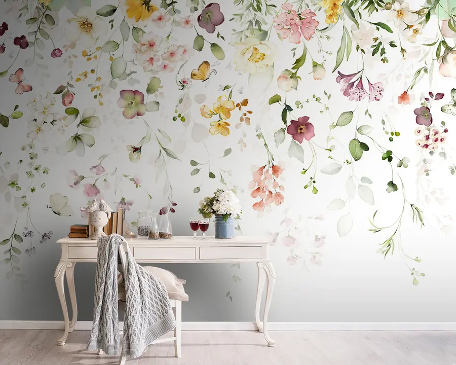 murais de parede Composições de aquarela com flores de jardim u95507
