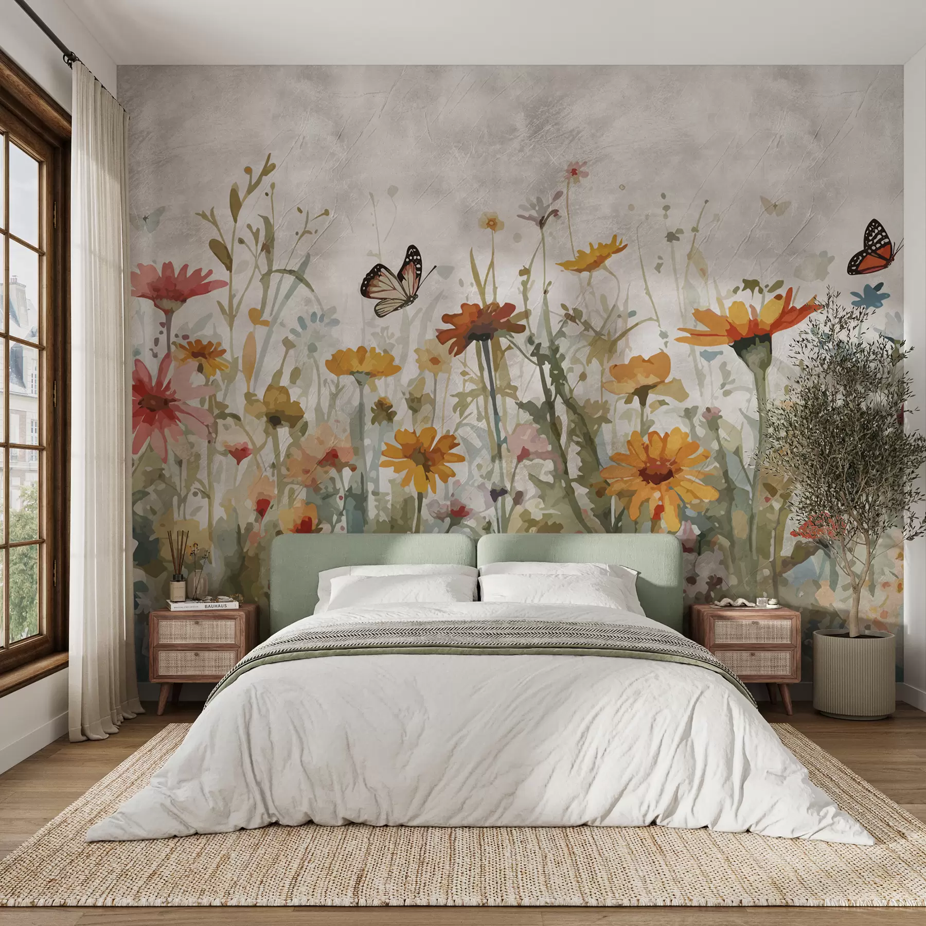 murais de parede Aquarela flores silvestres e borboletas u95406
