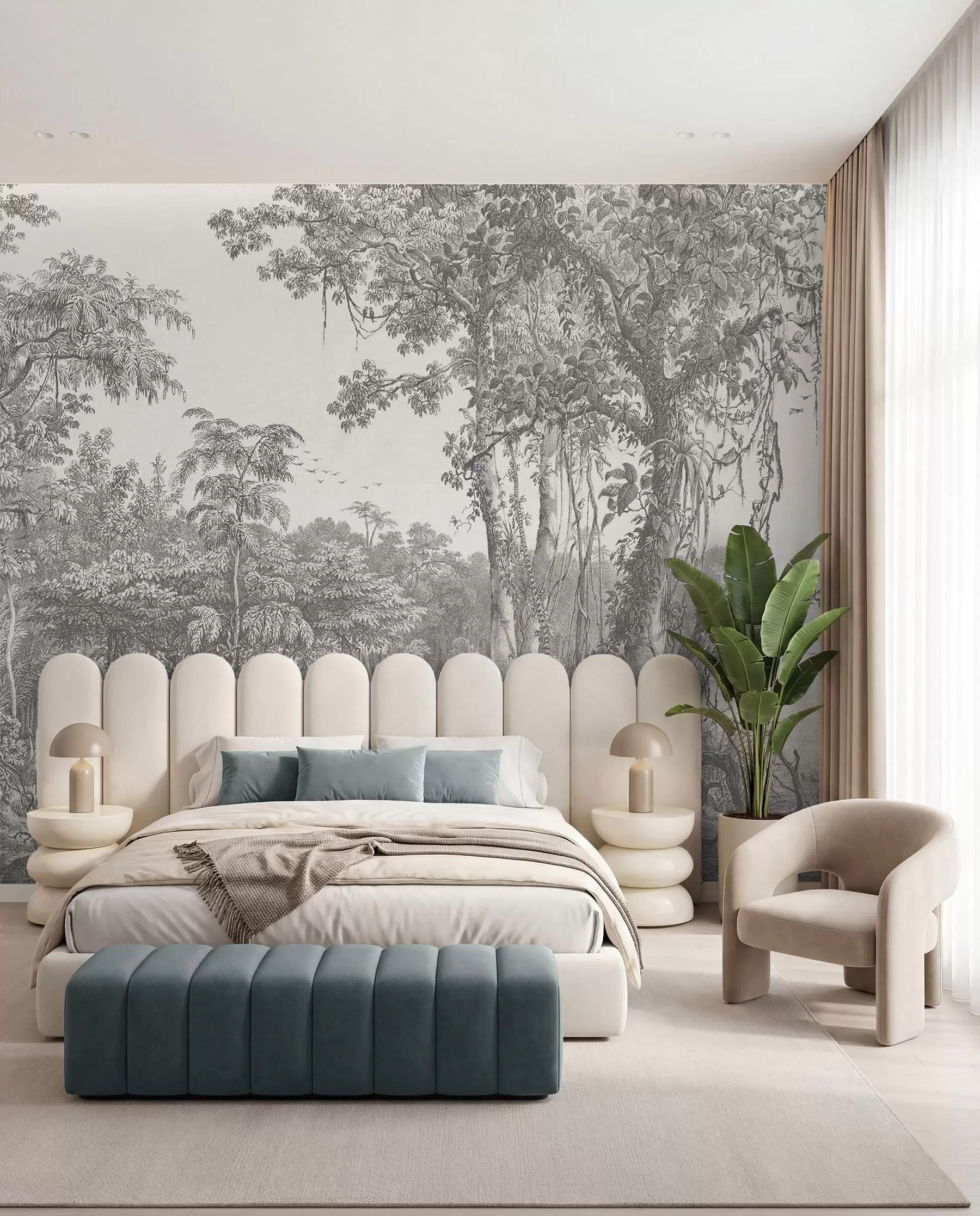 murais de parede Paisagem da floresta com estilo vintage u95795