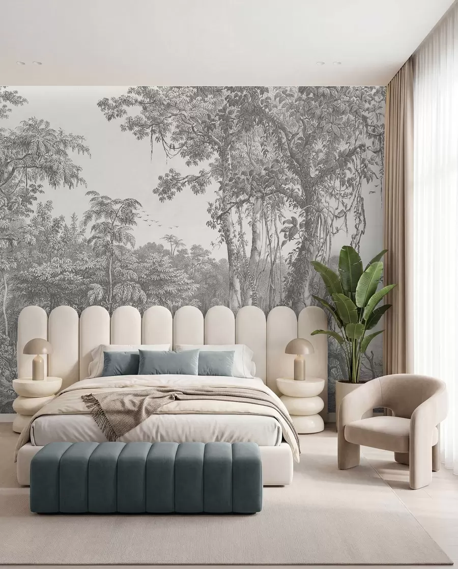 murais de parede Paisagem da floresta com estilo vintage u95795