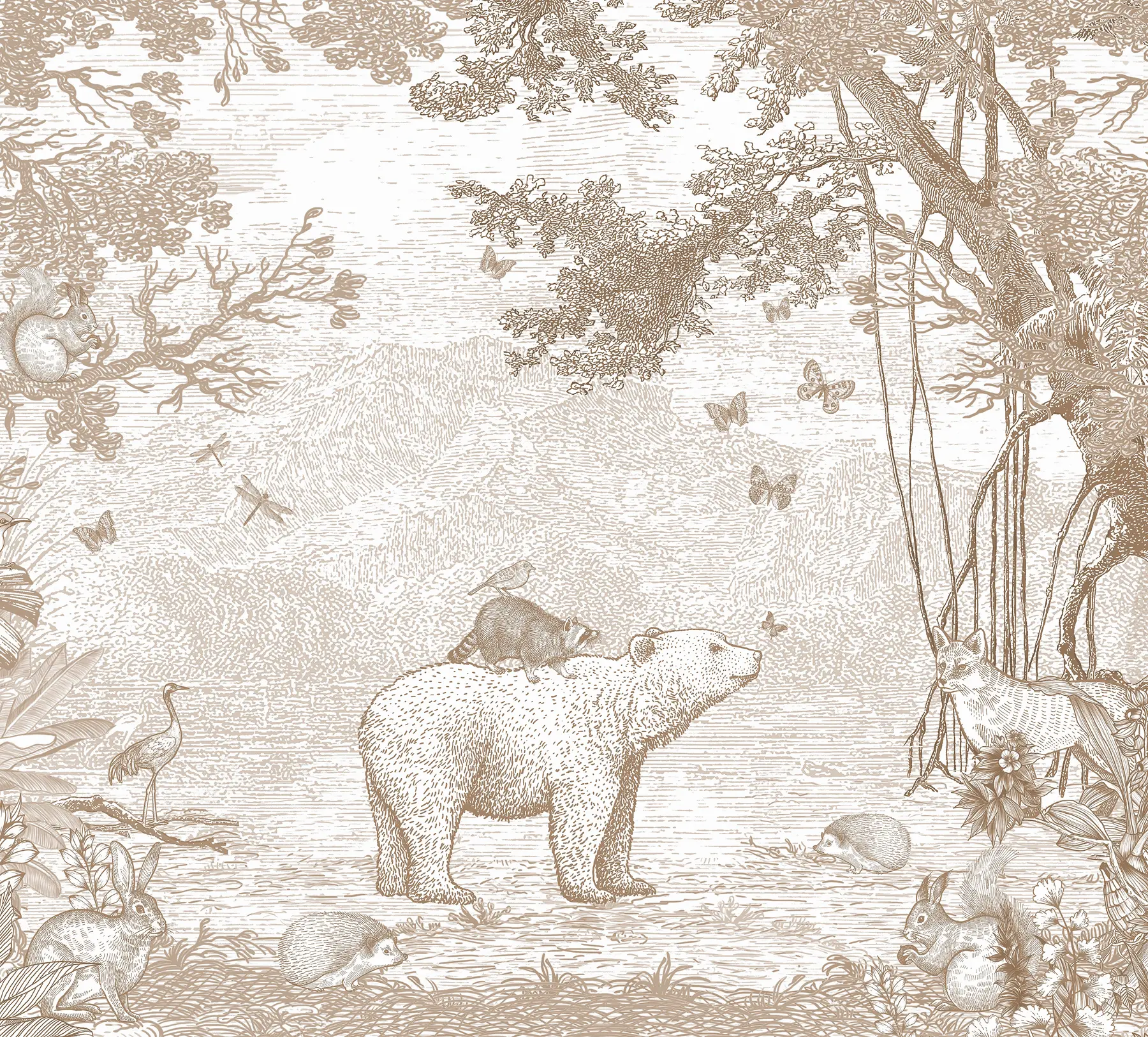 murais de parede Floresta de fadas com animais adoráveis u95425
