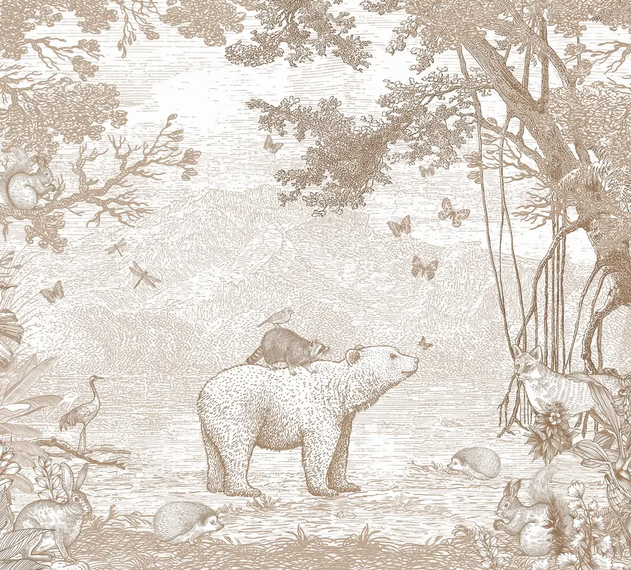 murais de parede Floresta de fadas com animais adoráveis u95425